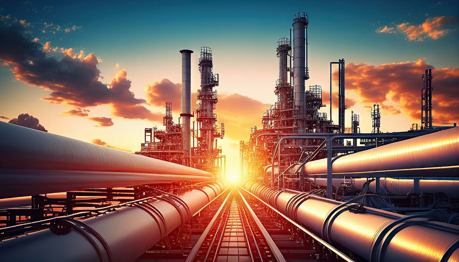 Industrial refinery at sunset